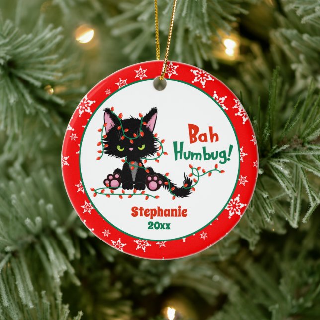 Ornamento De Cerâmica Feliz Natal Gato Grumpy Bah Humbug (Árvore)