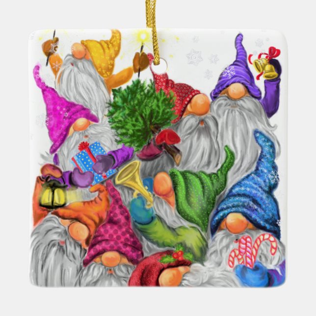 Ornamento De Cerâmica Feliz Natal Gnomo Festa Engraçado Desenho (Frente)