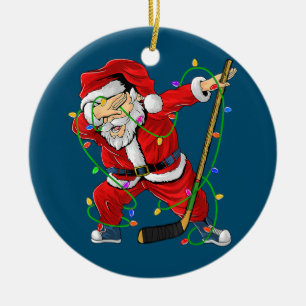 Ornamento De Cerâmica Feliz Natal Hockey Dabbing Papai Noel