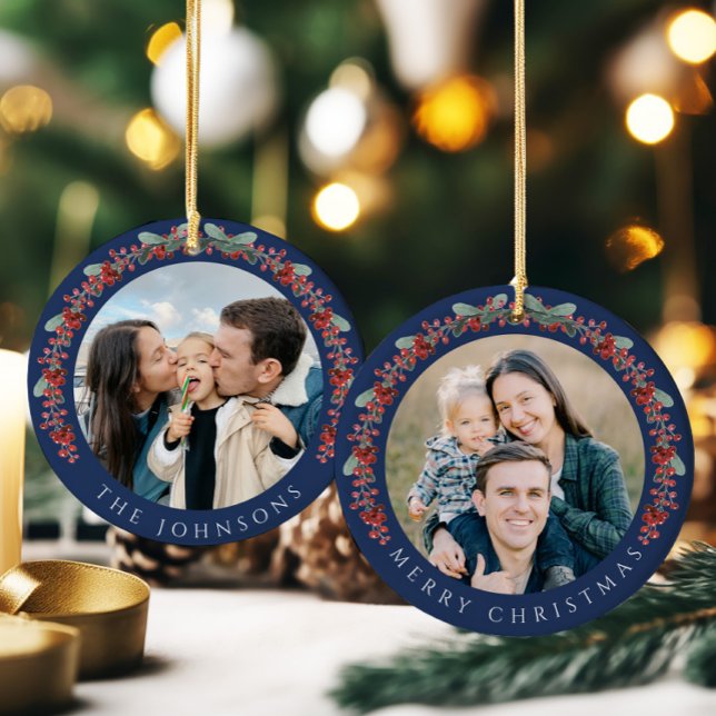 Ornamento De Cerâmica Feliz Natal Holly Foto Botânica (Criador carregado)