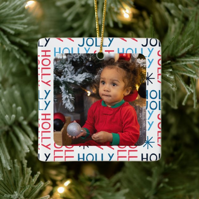 Ornamento De Cerâmica Feliz Natal Holly Jolly Personalizado (Árvore)