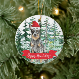 Ornamento De Cerâmica Feliz Natal Howlidays Cão de Gado Australiano