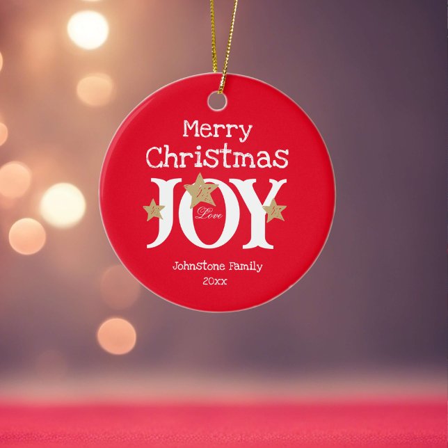 Ornamento De Cerâmica Feliz Natal Joy Simple Elegant Red (Bright & Cheerful, this lovely Christmas ornament is sure to please.)