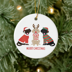 Ornamento De Cerâmica Feliz Natal Labrador - Cães de Retriever