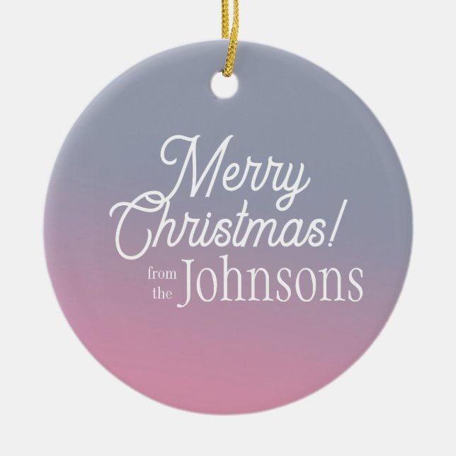 Ornamento De Cerâmica Feliz Natal Lilac Pink Ombre (Frente)