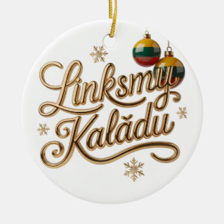 Ornamento De Cerâmica Feliz Natal | Lithuanian Merry Christmas Dourado S