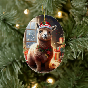 Ornamento De Cerâmica Feliz Natal Llama,