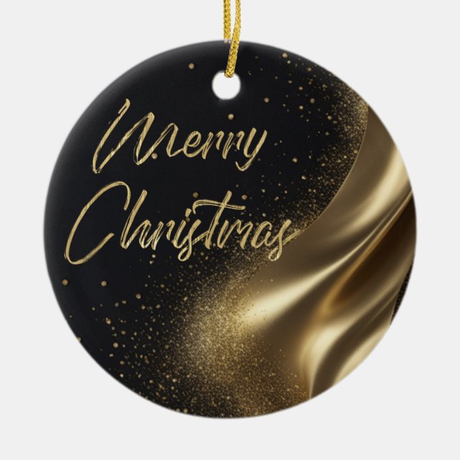 Ornamento De Cerâmica Feliz Natal Luxe Preto e Dourado (Frente)