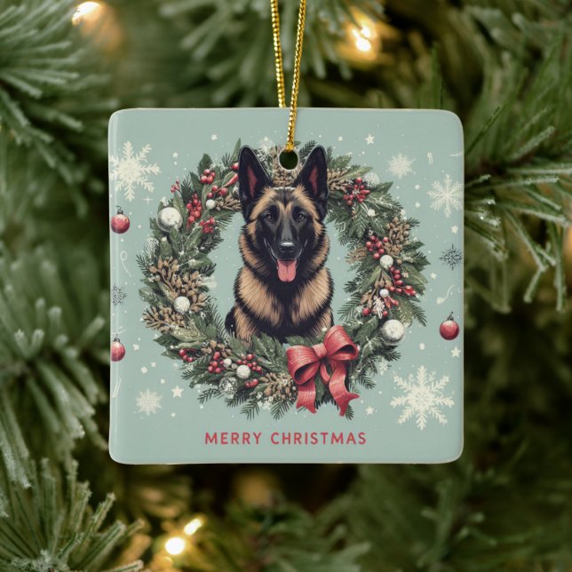Ornamento De Cerâmica Feliz Natal Malinois Dog Xmas Belga (Árvore)