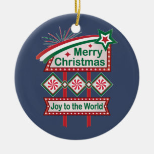Ornamento De Cerâmica Feliz Natal - Marquee Retro - Alegria ao Mundo