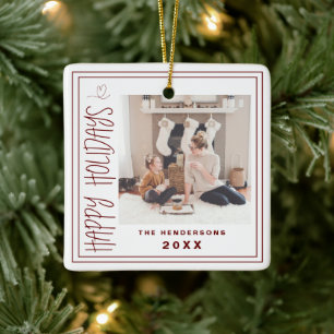 Ornamento De Cerâmica Feliz Natal Minimalista Burgundy