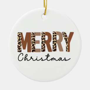 Ornamento De Cerâmica "Feliz Natal" Moderno Bloqueio de Cor Leopard Boho
