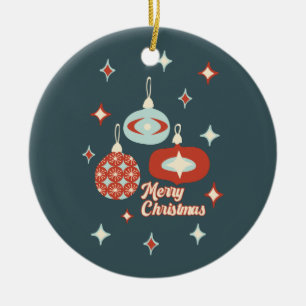 Ornamento De Cerâmica Feliz Natal Moderno de Meados do Século