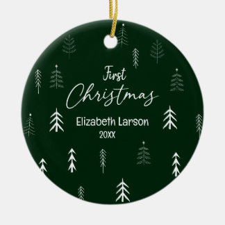 Ornamento De Cerâmica Feliz Natal Moderno Elegante Primeiro Bebê Verde