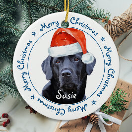 Ornamento De Cerâmica Feliz Natal Negro Labrador Cachorro de Papais noei