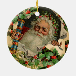 Ornamento De Cerâmica Feliz Natal Pai Natal Claus Antiquado clássico