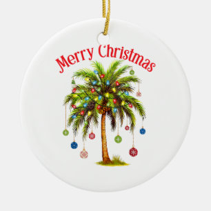 Ornamento De Cerâmica Feliz Natal Palm Tree Light Havaiana Tropical