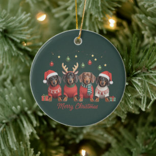 Ornamento De Cerâmica Feliz Natal Papai Noel Rena Dachshund Salsicha