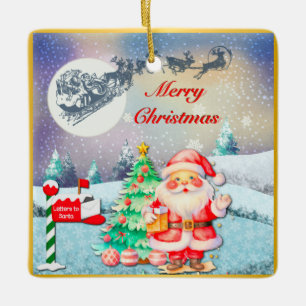 Ornamento De Cerâmica Feliz Natal Papai Noel, Trenó, Rena, Floco de Neve