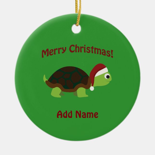 Ornamento De Cerâmica Feliz Natal! Papai noel Turtle (Frente)