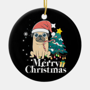 Ornamento De Cerâmica Feliz Natal Papais noeis Pug Dog Árvore de Natal