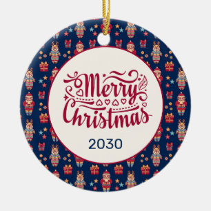 Ornamento De Cerâmica Feliz Natal Papais noeis Reindeer Blue Personaliza