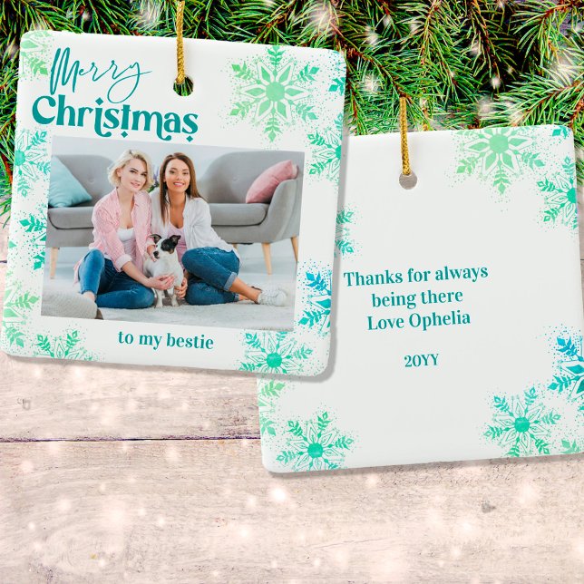 Ornamento De Cerâmica Feliz Natal para a minha Foto Verde Bestie (Criador carregado)