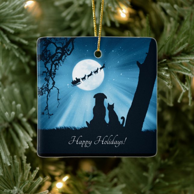 Ornamento De Cerâmica Feliz Natal para Cachorros e Gatos (Árvore)