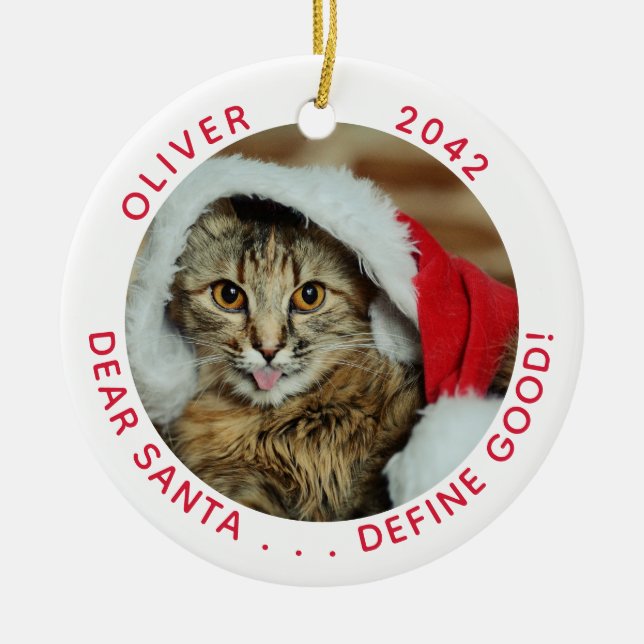 Ornamento De Cerâmica Feliz Natal para Papais noeis de Gato (Frente)