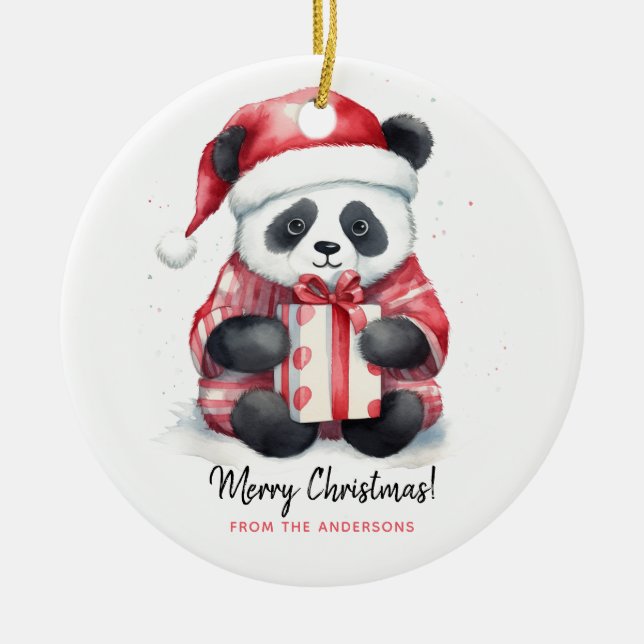 Ornamento De Cerâmica Feliz Natal para Papais noeis de Panda (Frente)