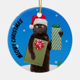 Ornamento De Cerâmica Feliz Natal Para Qualquer Gato Preto Com Presentes