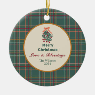 Ornamento De Cerâmica Feliz Natal Personalizado - xadrez verde