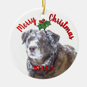 Ornamento De Cerâmica Feliz Natal personalize o modelo de foto de estima