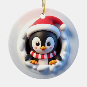 Ornamento De Cerâmica Feliz Natal Pinguim Feriado Desmoronando