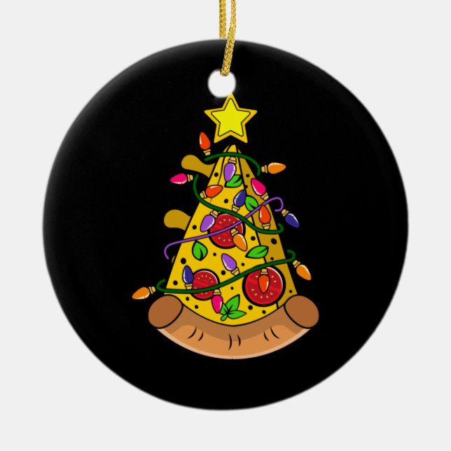 Ornamento De Cerâmica Feliz Natal Pizza Luzes de Árvore de Natal (Frente)