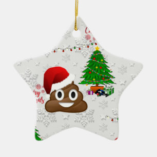 Ornamento De Cerâmica feliz natal poo emoji