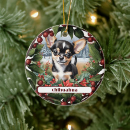 Ornamento De Cerâmica Feliz Natal Preto Chihuahua Puppy
