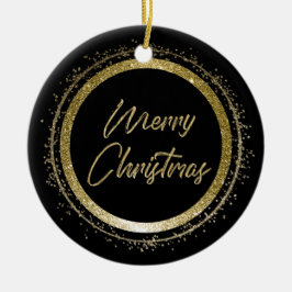 Ornamento De Cerâmica Feliz Natal Preto e Dourado