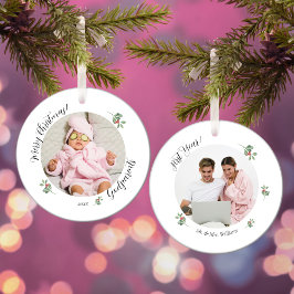 Ornamento De Cerâmica Feliz Natal Primeiro Ano Padrinhos