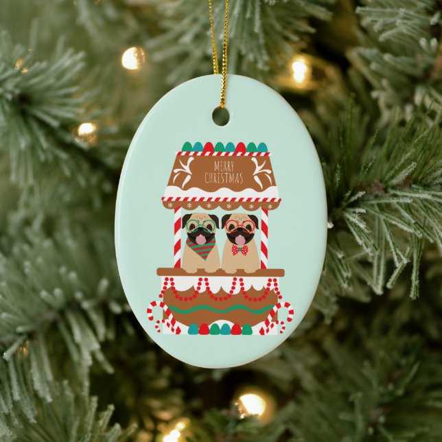 Ornamento De Cerâmica Feliz Natal Pug Holiday Cães (Árvore)