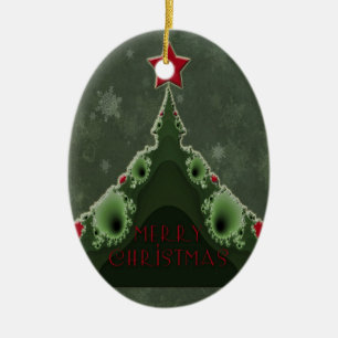 Ornamento De Cerâmica Feliz Natal que cumprimenta - árvore e estrela do