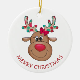 Ornamento De Cerâmica Feliz Natal, Reindeer Girl