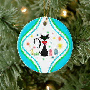 Ornamento De Cerâmica Feliz Natal Retro Siamese Cat