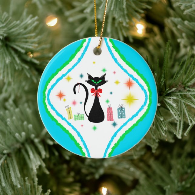 Ornamento De Cerâmica Feliz Natal Retro Siamese Cat (Árvore)