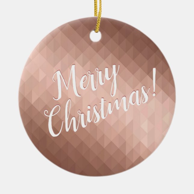 Ornamento De Cerâmica Feliz Natal - rosa de design de ouro (Frente)