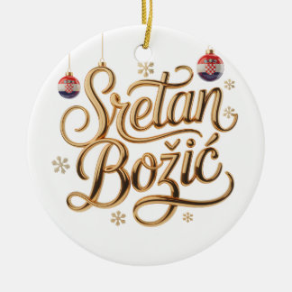Ornamento De Cerâmica Feliz Natal | Rótulo Dourado Croata de Natal
