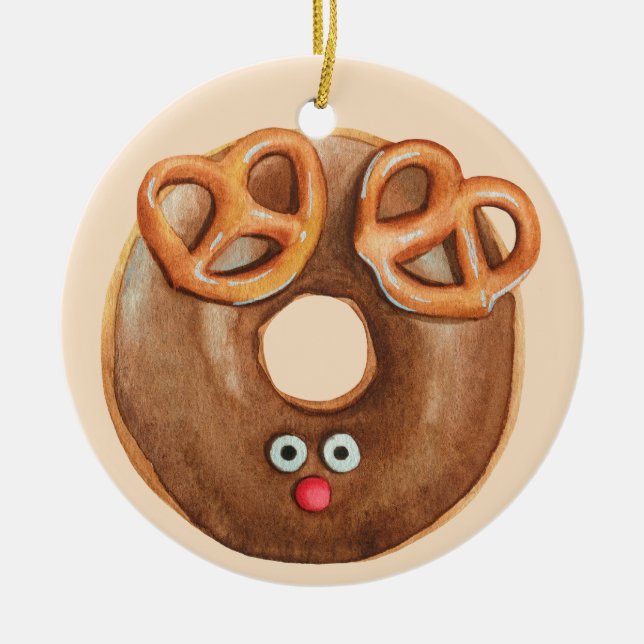 Ornamento De Cerâmica Feliz Natal Rudolph Reindeer Rosquinha (Frente)