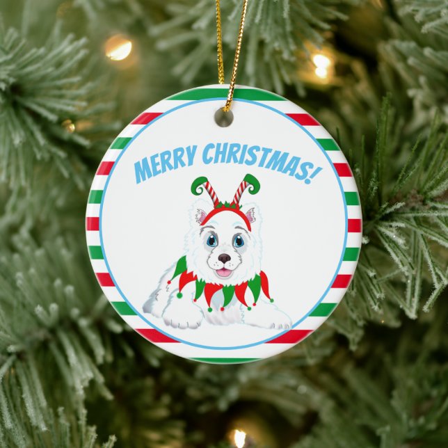 Ornamento De Cerâmica Feliz Natal Samoyed com Toca de Elfo (Árvore)