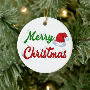 Ornamento De Cerâmica Feliz Natal Santa Hat - roteiro vermelho