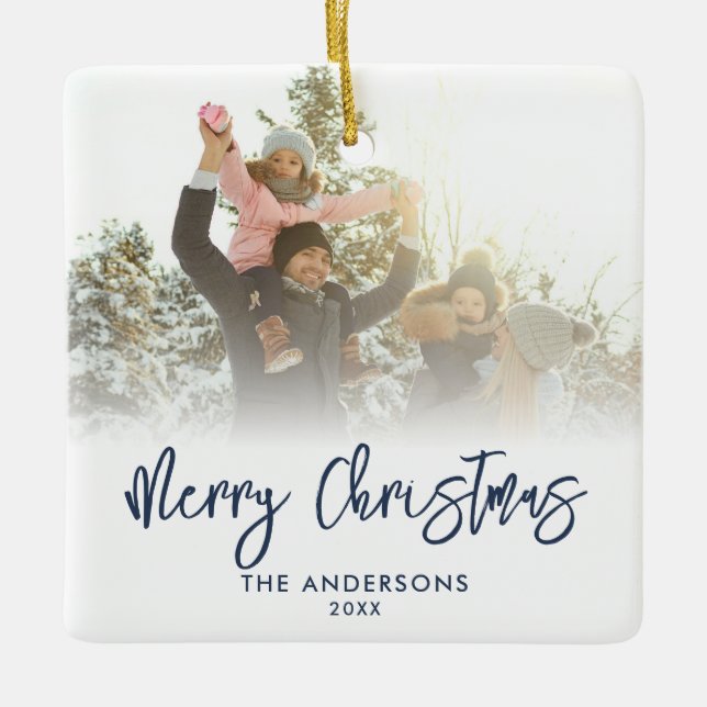 Ornamento De Cerâmica Feliz Natal - Script Moderno 2 Foto (Frente)